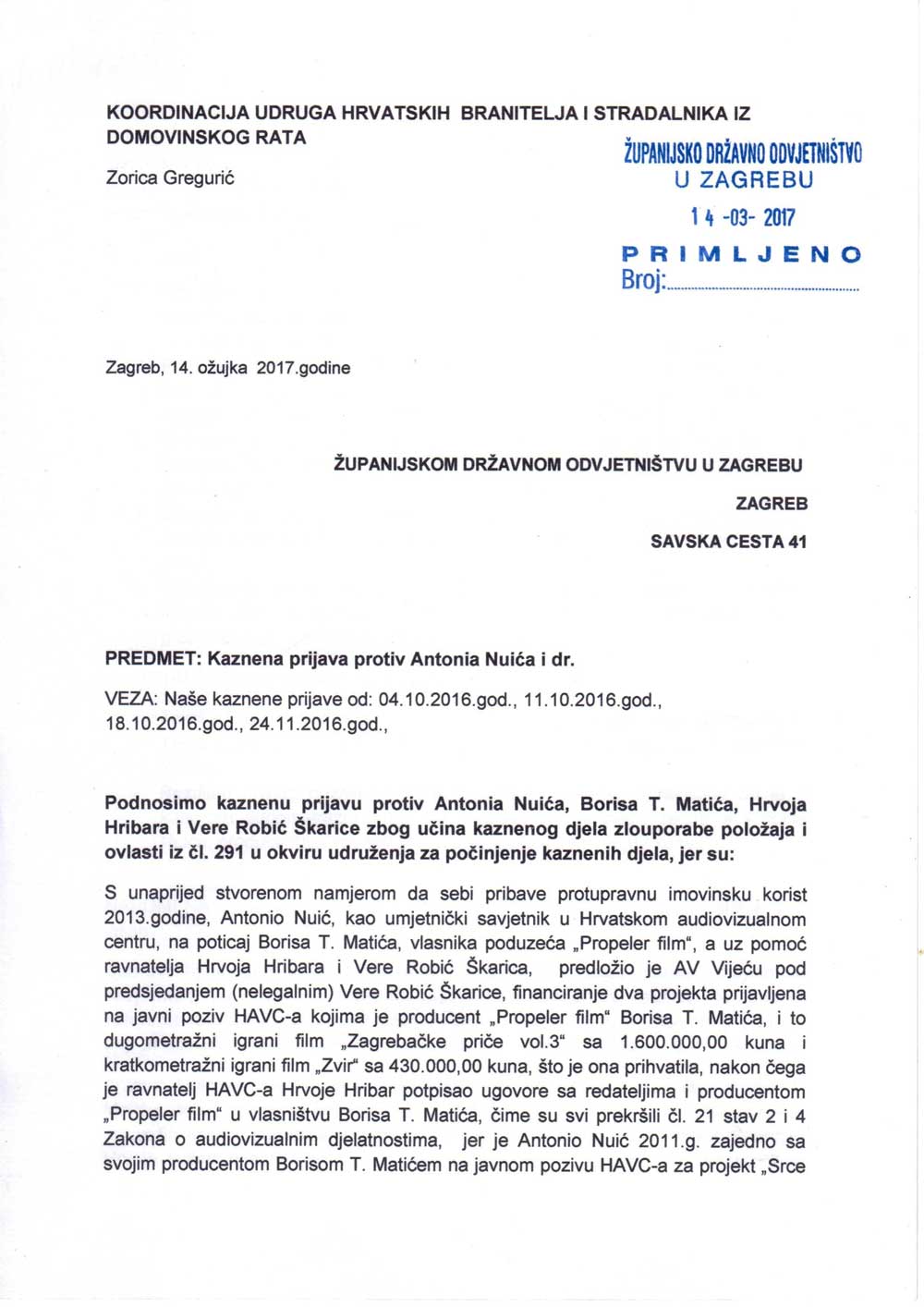 HAVC - kaznena prijava