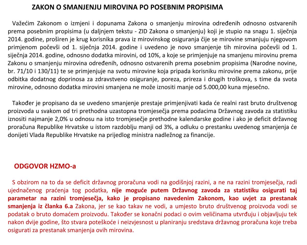 HZMO - povrat mirovine